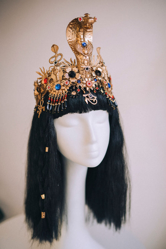 Gold Cleopatra Crown, Egyptian Necklace, Carnival Headpiece, Halloween Costume, Festival Crown, Mardi Gras Costume, Egypt Goddess Crown