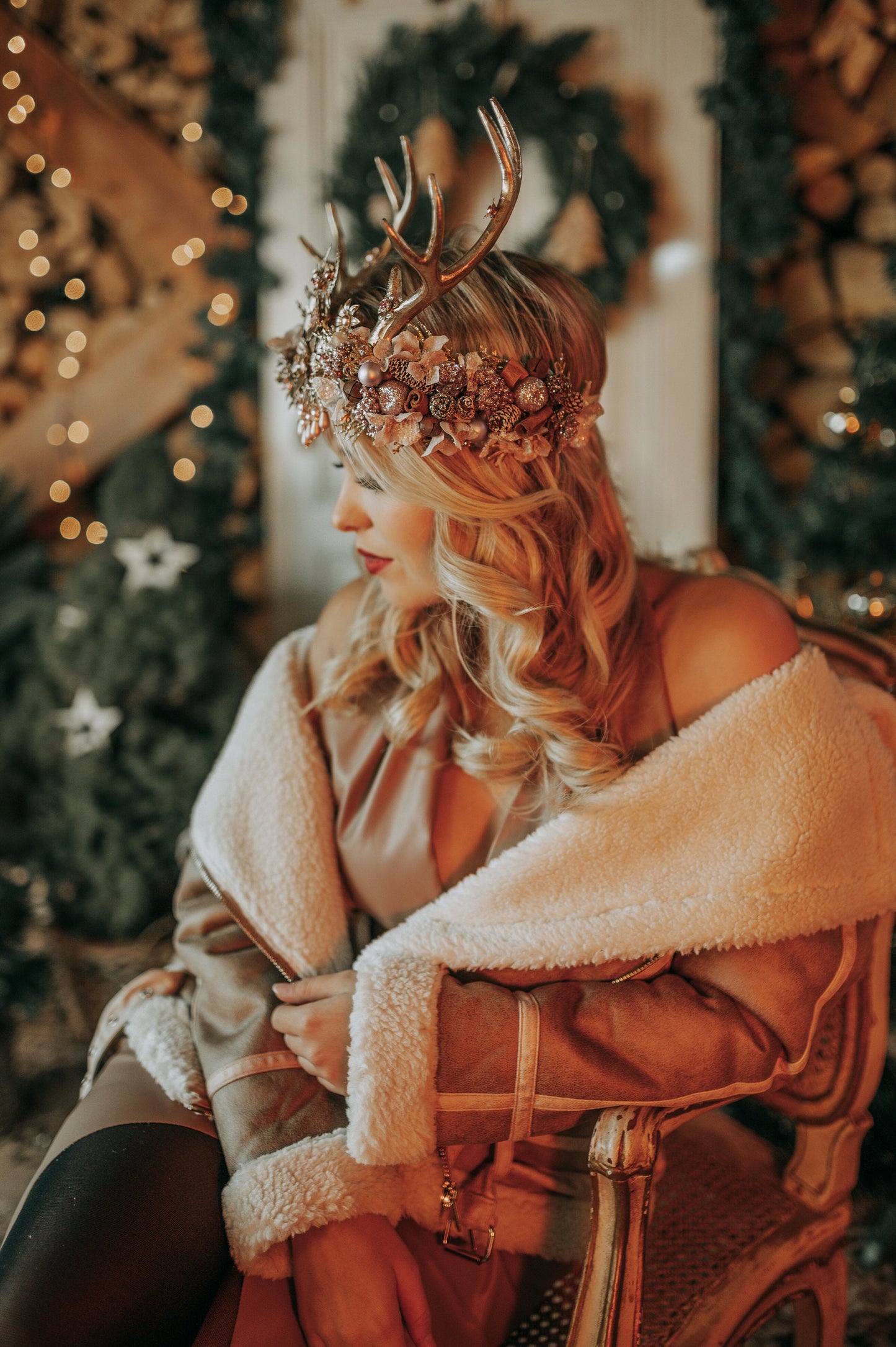 Reindeer Headband, Xmas Party, Christmas Flower Crown, Halo Headpiece, Merry Christmas, Christmas Headband, Antlers Crown, Deer Flower Crown