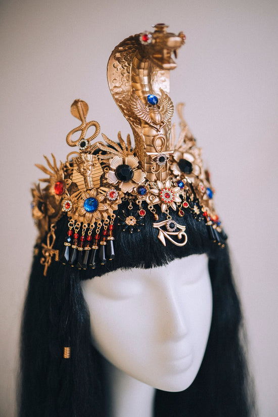 Gold Cleopatra Crown, Egyptian Necklace, Carnival Headpiece, Halloween Costume, Festival Crown, Mardi Gras Costume, Egypt Goddess Crown