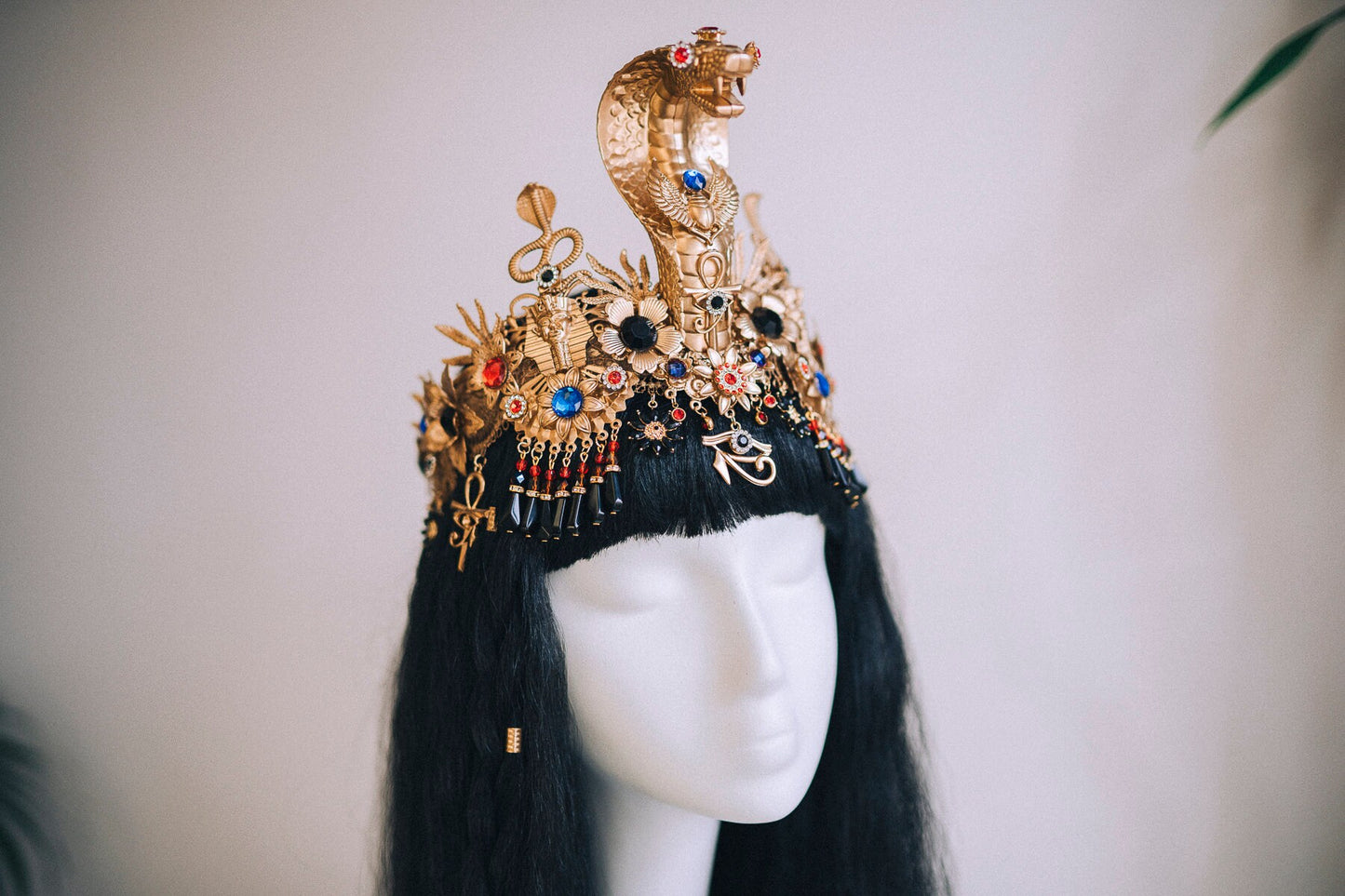 Gold Cleopatra Crown, Egyptian Necklace, Carnival Headpiece, Halloween Costume, Festival Crown, Mardi Gras Costume, Egypt Goddess Crown
