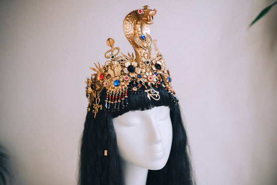 Gold Cleopatra Crown, Egyptian Necklace, Carnival Headpiece, Halloween Costume, Festival Crown, Mardi Gras Costume, Egypt Goddess Crown