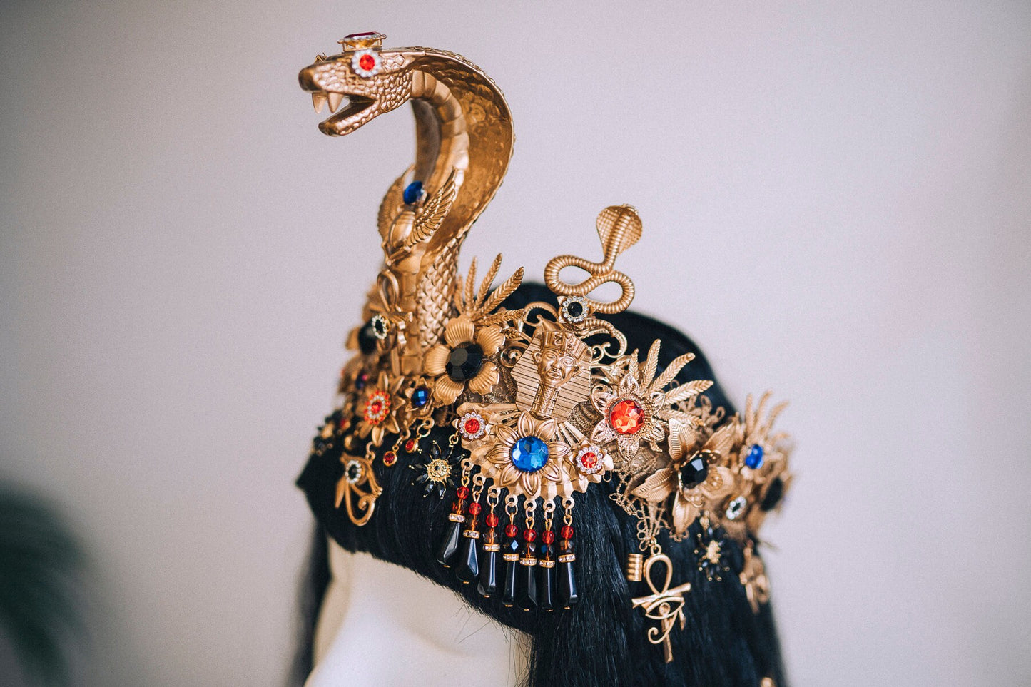 Gold Cleopatra Crown, Egyptian Necklace, Carnival Headpiece, Halloween Costume, Festival Crown, Mardi Gras Costume, Egypt Goddess Crown