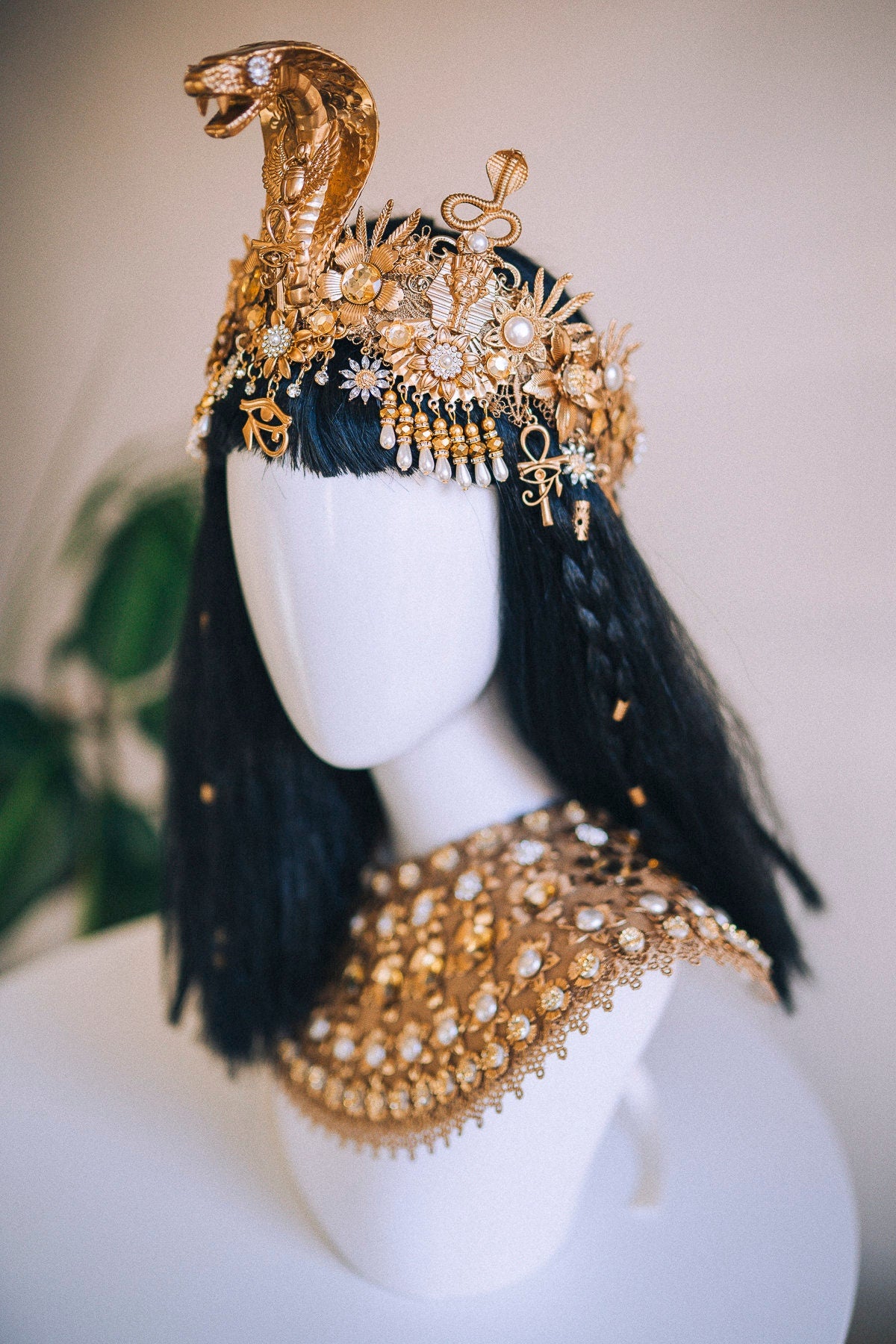 Gold Cleopatra Crown, Egyptian Necklace, Carnival Headpiece, Halloween Costume, Festival Crown, Mardi Gras Costume, Egypt Goddess Crown