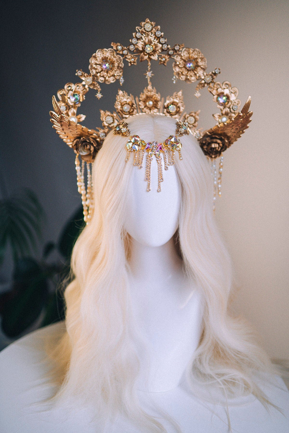 Celestial Halo Crown, Gold Angel Headpiece, Goddess Crown, Festival Halo, Fantasy Crown, Luxury Halo, Wedding Tiara, Boho Sun Crown