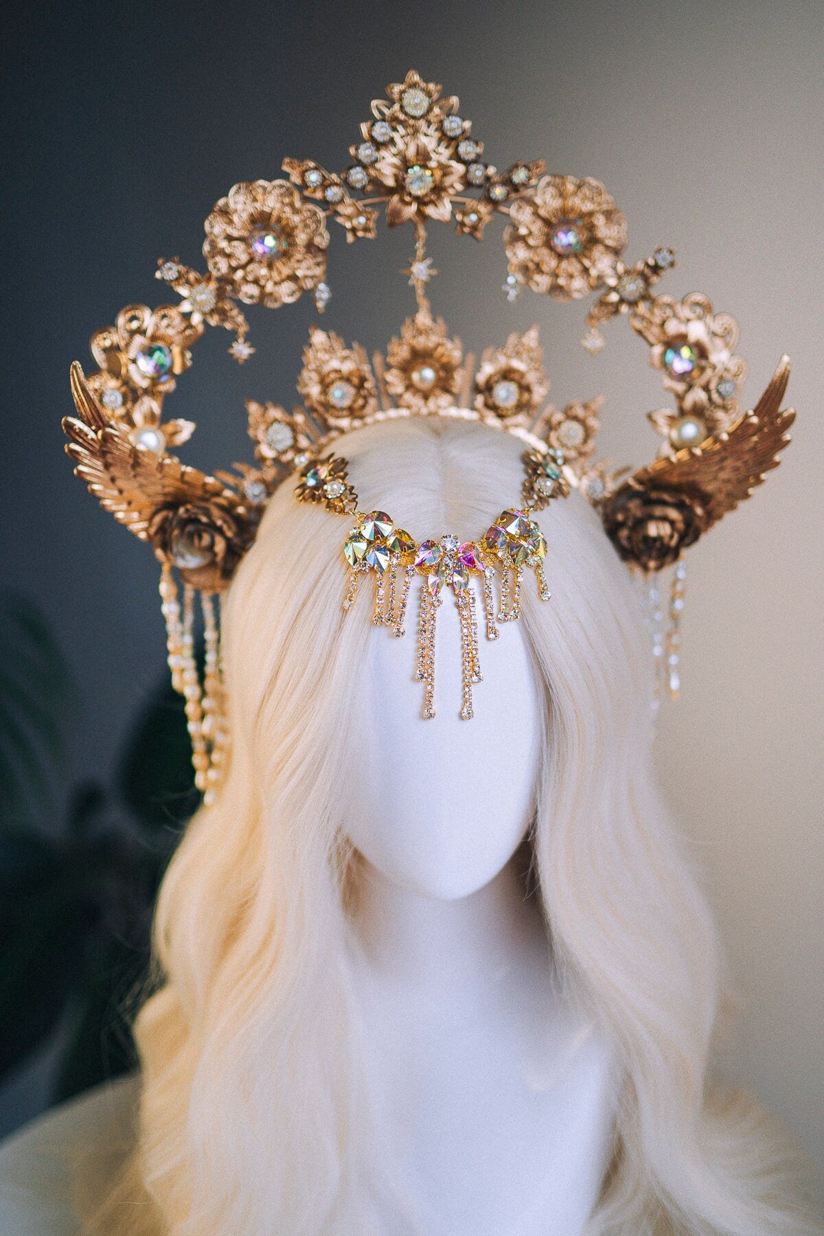 Celestial Halo Crown, Gold Angel Headpiece, Goddess Crown, Festival Halo, Fantasy Crown, Luxury Halo, Wedding Tiara, Boho Sun Crown