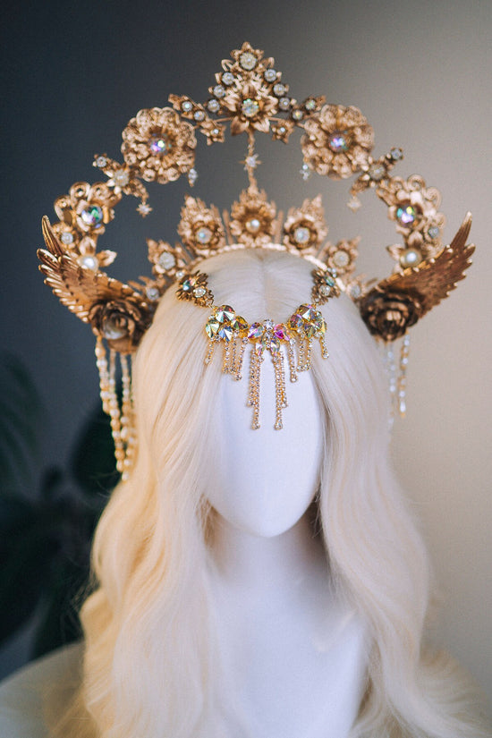 Celestial Halo Crown, Gold Angel Headpiece, Goddess Crown, Festival Halo, Fantasy Crown, Luxury Halo, Wedding Tiara, Boho Sun Crown