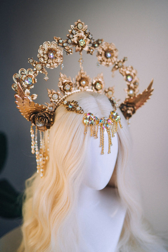 Celestial Halo Crown, Gold Angel Headpiece, Goddess Crown, Festival Halo, Fantasy Crown, Luxury Halo, Wedding Tiara, Boho Sun Crown