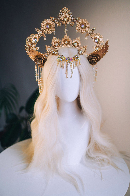 Celestial Halo Crown, Gold Angel Headpiece, Goddess Crown, Festival Halo, Fantasy Crown, Luxury Halo, Wedding Tiara, Boho Sun Crown