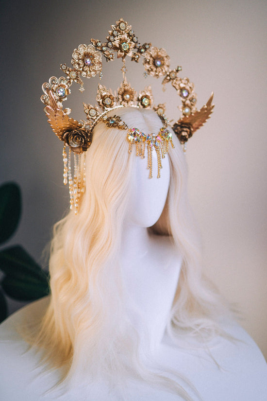 Celestial Halo Crown, Gold Angel Headpiece, Goddess Crown, Festival Halo, Fantasy Crown, Luxury Halo, Wedding Tiara, Boho Sun Crown