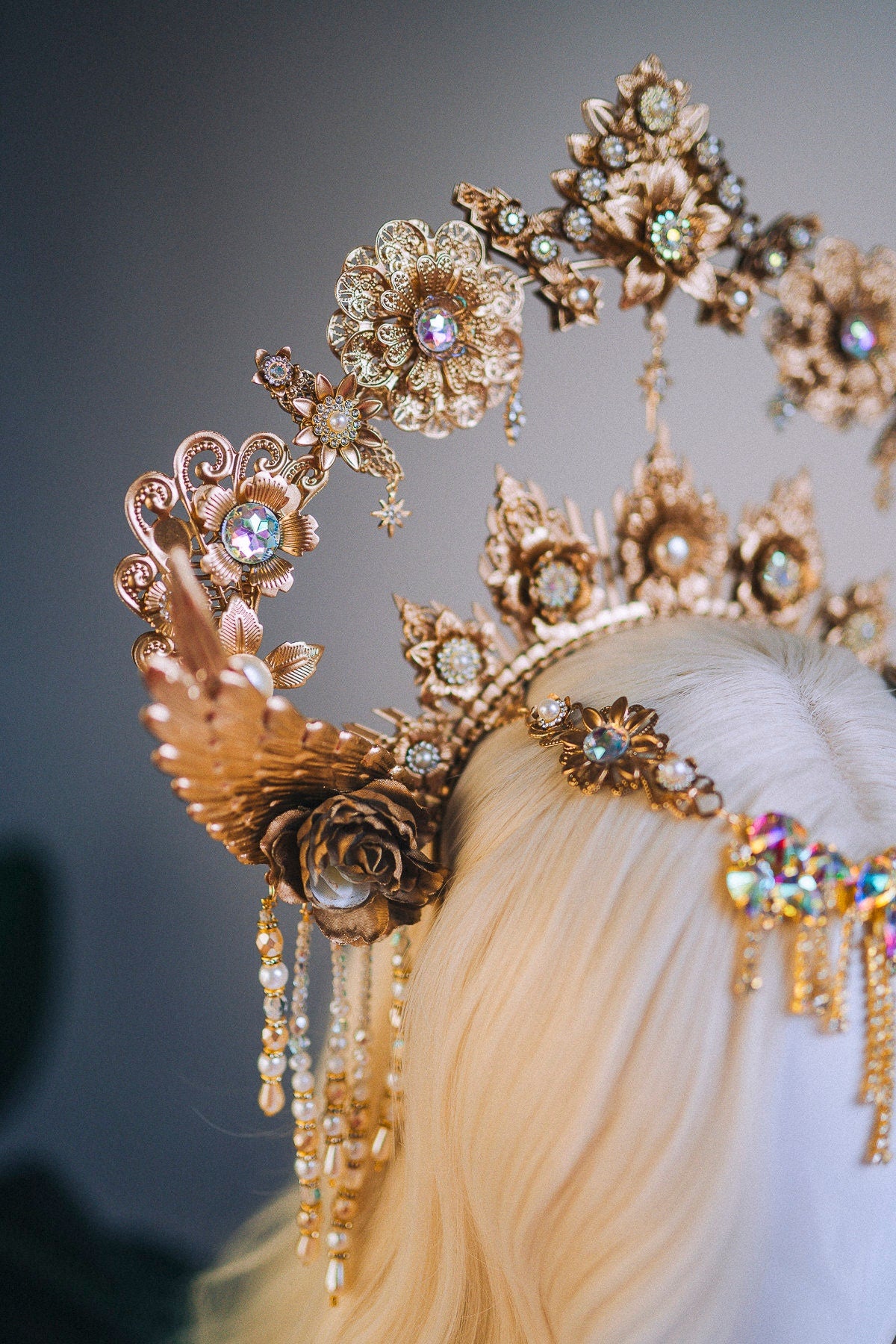 Celestial Halo Crown, Gold Angel Headpiece, Goddess Crown, Festival Halo, Fantasy Crown, Luxury Halo, Wedding Tiara, Boho Sun Crown