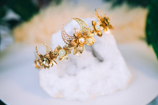 Gold Boho Tiara & Rose Gold Boho Wedding Crown, Bohemian Bridal Headpiece, Festival Bride Crown, Boho Bride Headpiece, Bridal