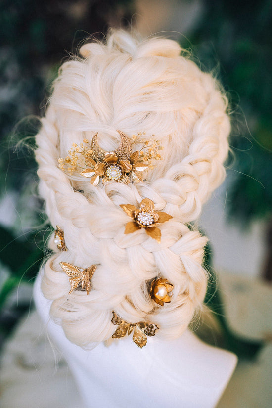 Boho Hairpins Flower Hair Comb Wedding Flowers Beige Flowers In Hair Boho Bride Dried Flower Crown Boho Chic Style Flower Hairpins