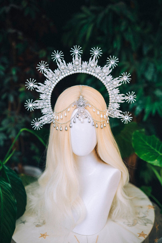 Silver Halo Crown, Bridal Goddess Headpiece, Celestial Wedding Tiara, Fantasy Festival Crown, Maternity Photoshoot, Ethereal Halo, Handmade