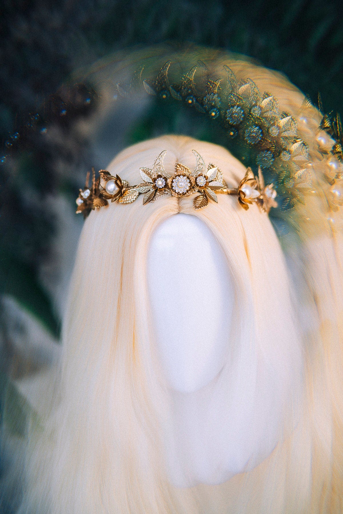 Golden Leaf Crown, Greek Goddess Headpiece, Pearl Bridal Halo, Celestial Tiara, Gold Festival Crown, Wedding Accessory, Handmade Jewelry