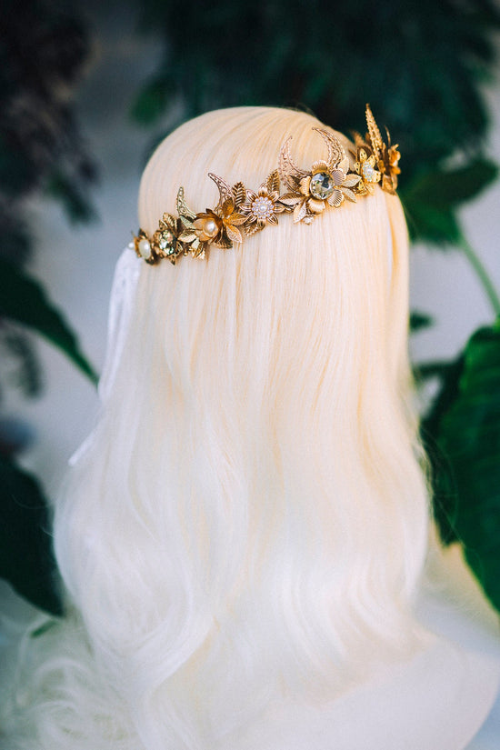 Gold Boho Tiara & Rose Gold Boho Wedding Crown, Bohemian Bridal Headpiece, Festival Bride Crown, Boho Bride Headpiece, Bridal