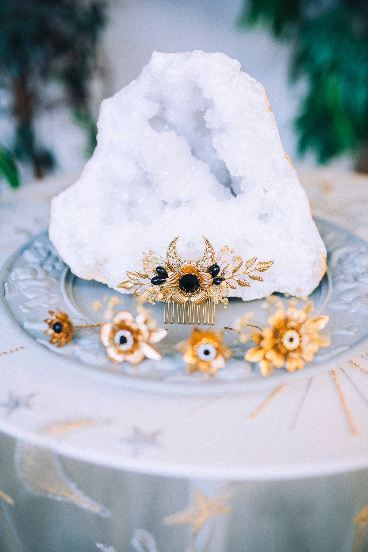 Boho Flower Hairpins Flower Hair Comb Prom Accessories Crystal Bridal Headpiece Prom headpiece Dried flower Hairpins Boho hair