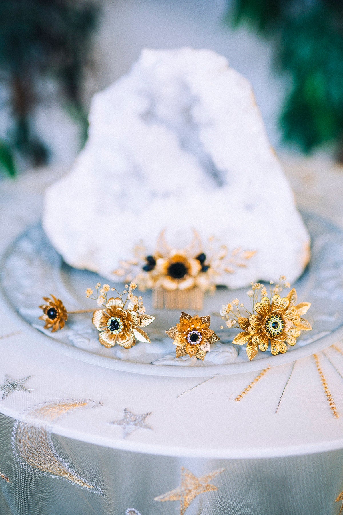 Boho Flower Hairpins Flower Hair Comb Prom Accessories Crystal Bridal Headpiece Prom headpiece Dried flower Hairpins Boho hair