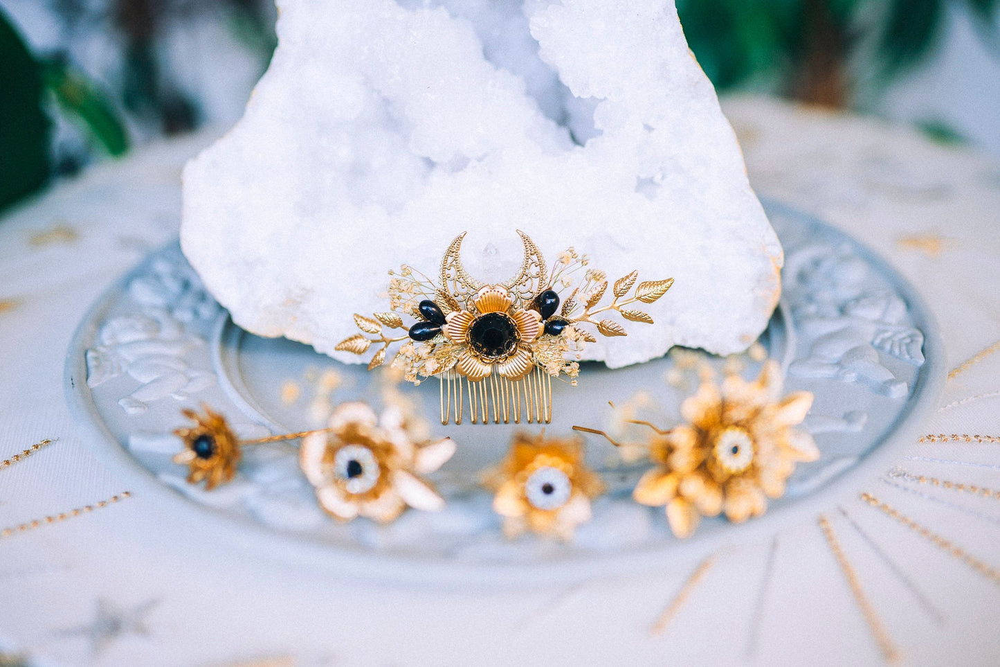 Boho Flower Hairpins Flower Hair Comb Prom Accessories Crystal Bridal Headpiece Prom headpiece Dried flower Hairpins Boho hair