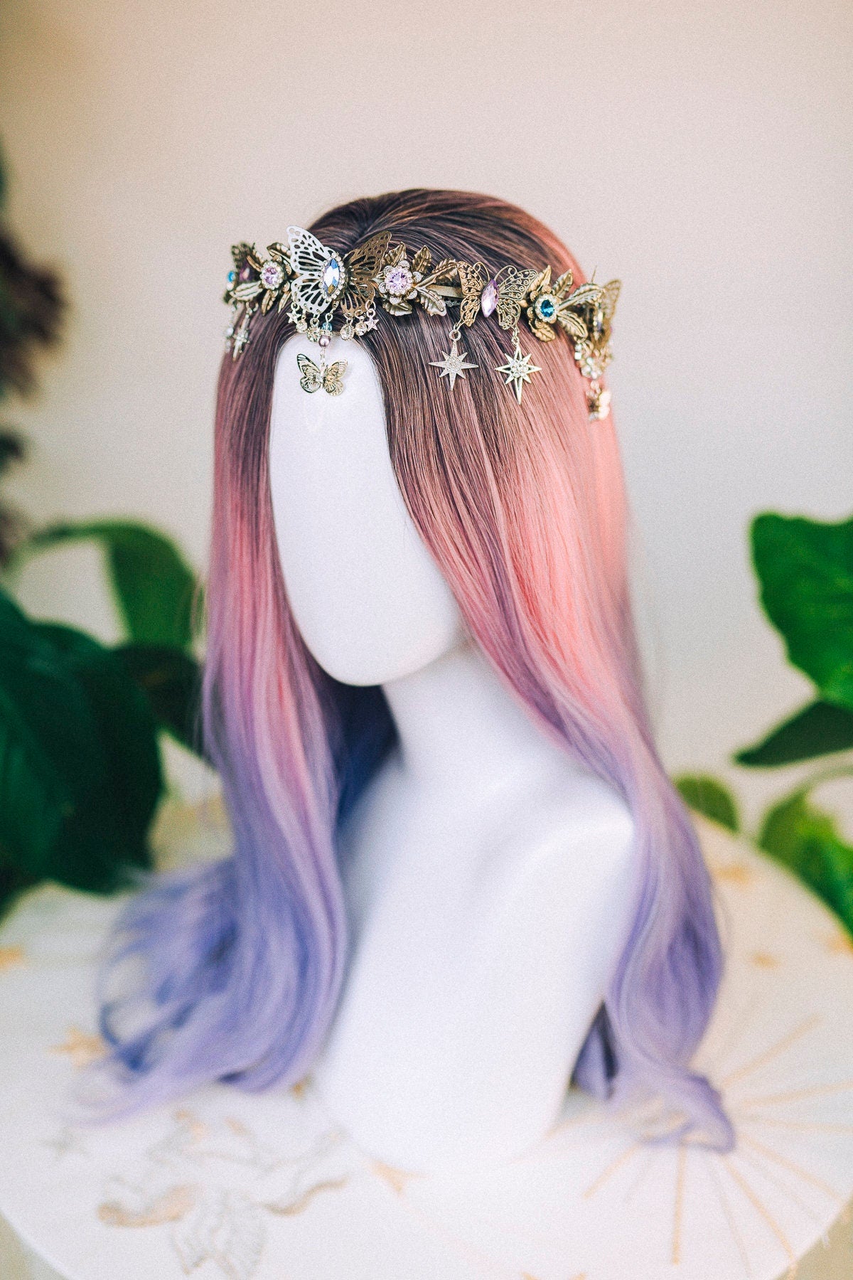 Celestial Butterfly, Boho Tiara, Fairy Crown, Fantasy Headpiece, Butterfly Goddess, Pastel Tiara, Handmade Crown, Festival Bride Tiara