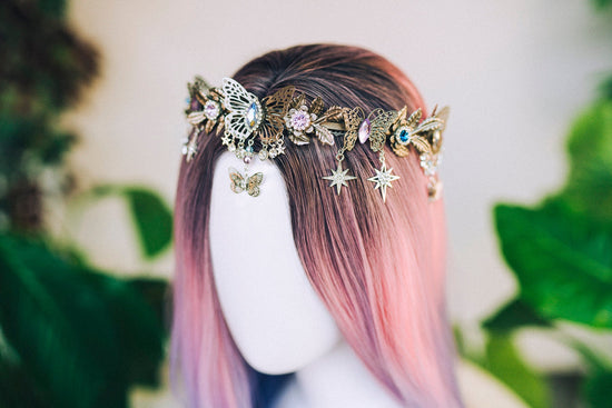 Celestial Butterfly, Boho Tiara, Fairy Crown, Fantasy Headpiece, Butterfly Goddess, Pastel Tiara, Handmade Crown, Festival Bride Tiara