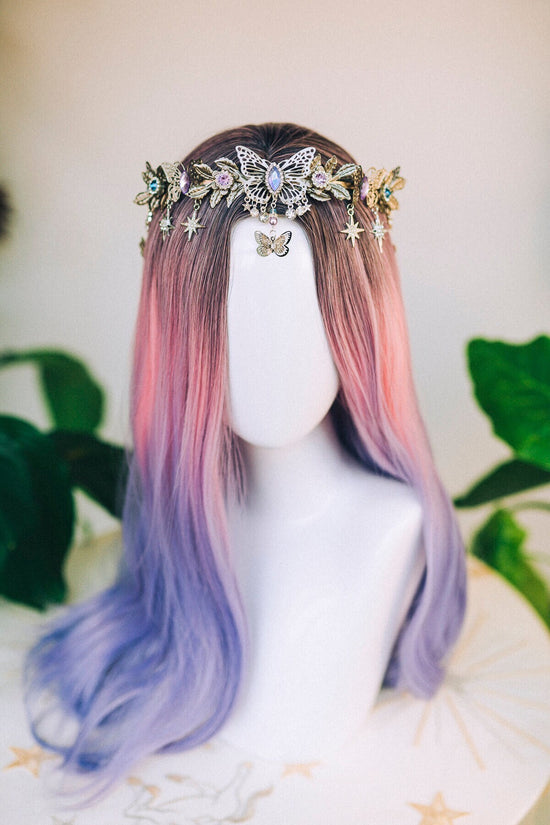 Celestial Butterfly, Boho Tiara, Fairy Crown, Fantasy Headpiece, Butterfly Goddess, Pastel Tiara, Handmade Crown, Festival Bride Tiara