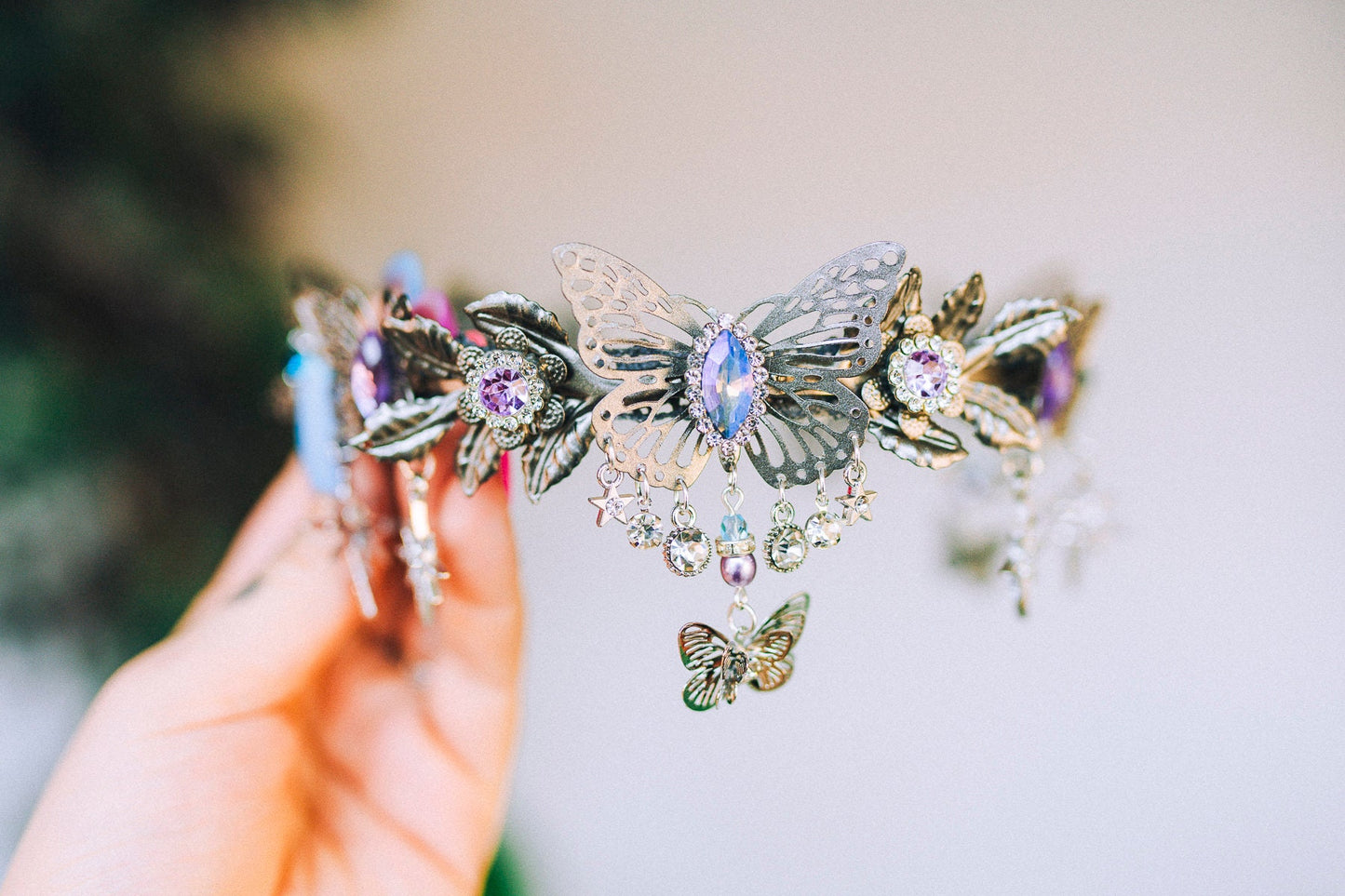 Celestial Butterfly, Boho Tiara, Fairy Crown, Fantasy Headpiece, Butterfly Goddess, Pastel Tiara, Handmade Crown, Festival Bride Tiara