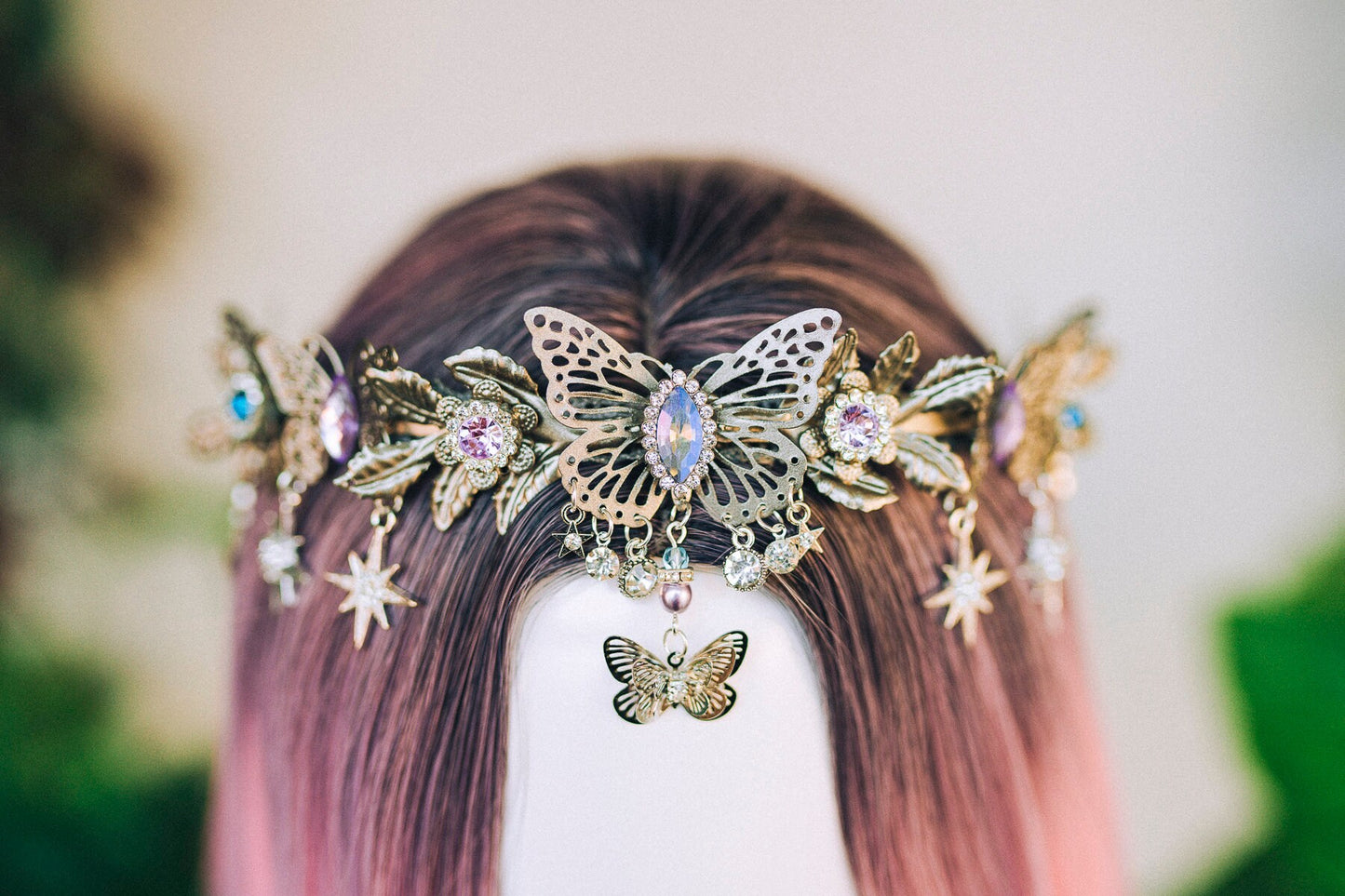 Celestial Butterfly, Boho Tiara, Fairy Crown, Fantasy Headpiece, Butterfly Goddess, Pastel Tiara, Handmade Crown, Festival Bride Tiara