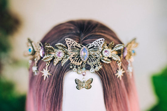 Celestial Butterfly, Boho Tiara, Fairy Crown, Fantasy Headpiece, Butterfly Goddess, Pastel Tiara, Handmade Crown, Festival Bride Tiara
