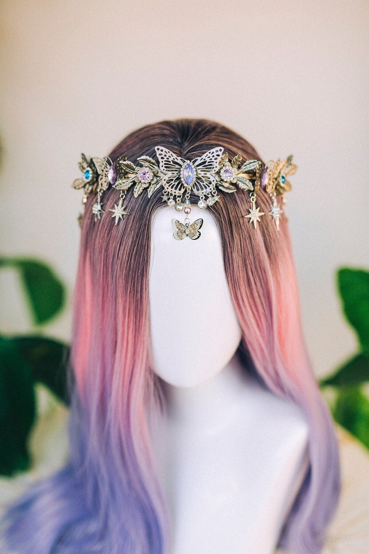 Celestial Butterfly, Boho Tiara, Fairy Crown, Fantasy Headpiece, Butterfly Goddess, Pastel Tiara, Handmade Crown, Festival Bride Tiara