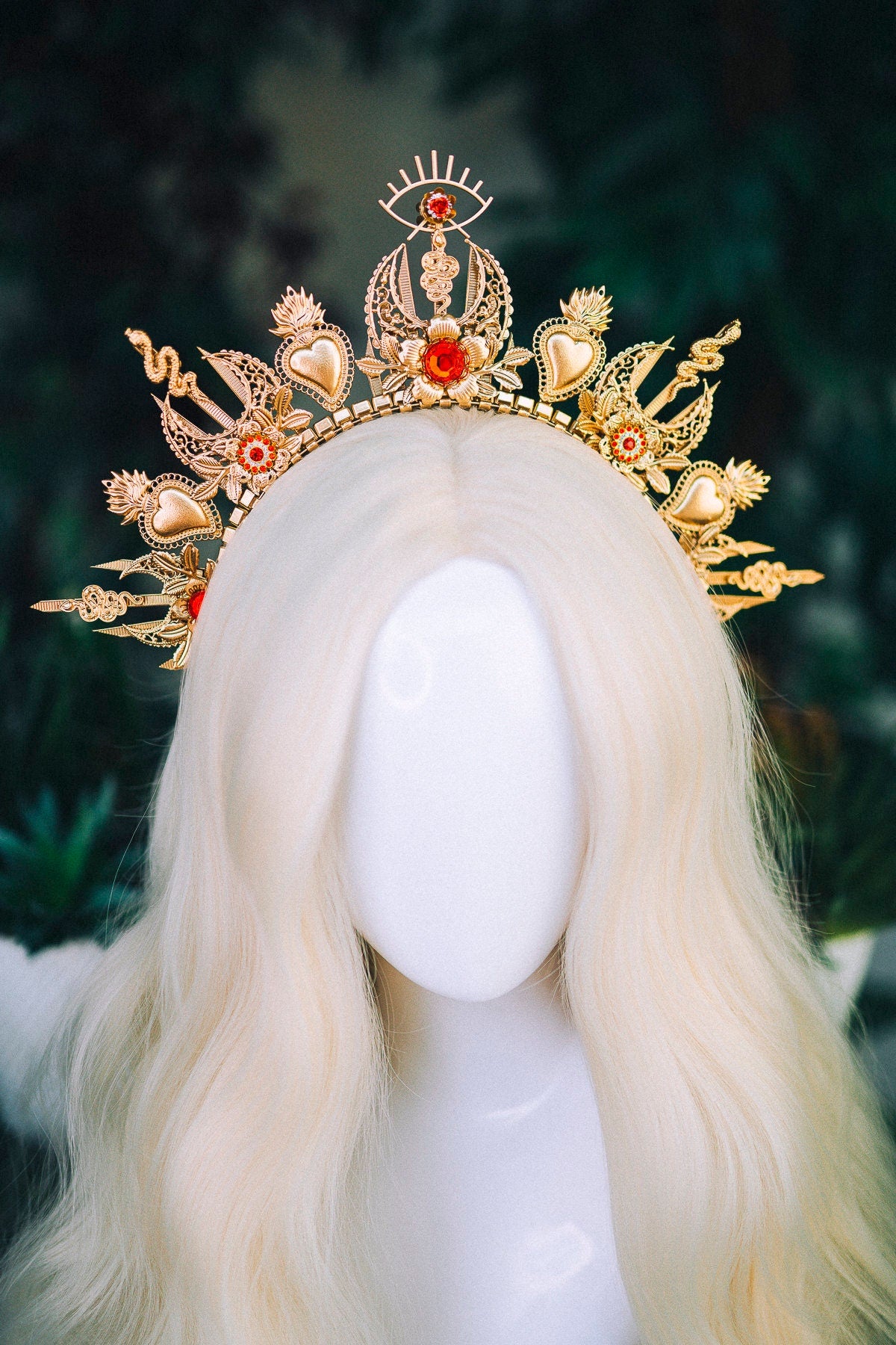 Sacred Heart Halo Crown, Gold Goddess Headdress, Celestial Headpiece, Wedding Statement Tiara, Boho Festival Crown, Luxury Halo Design