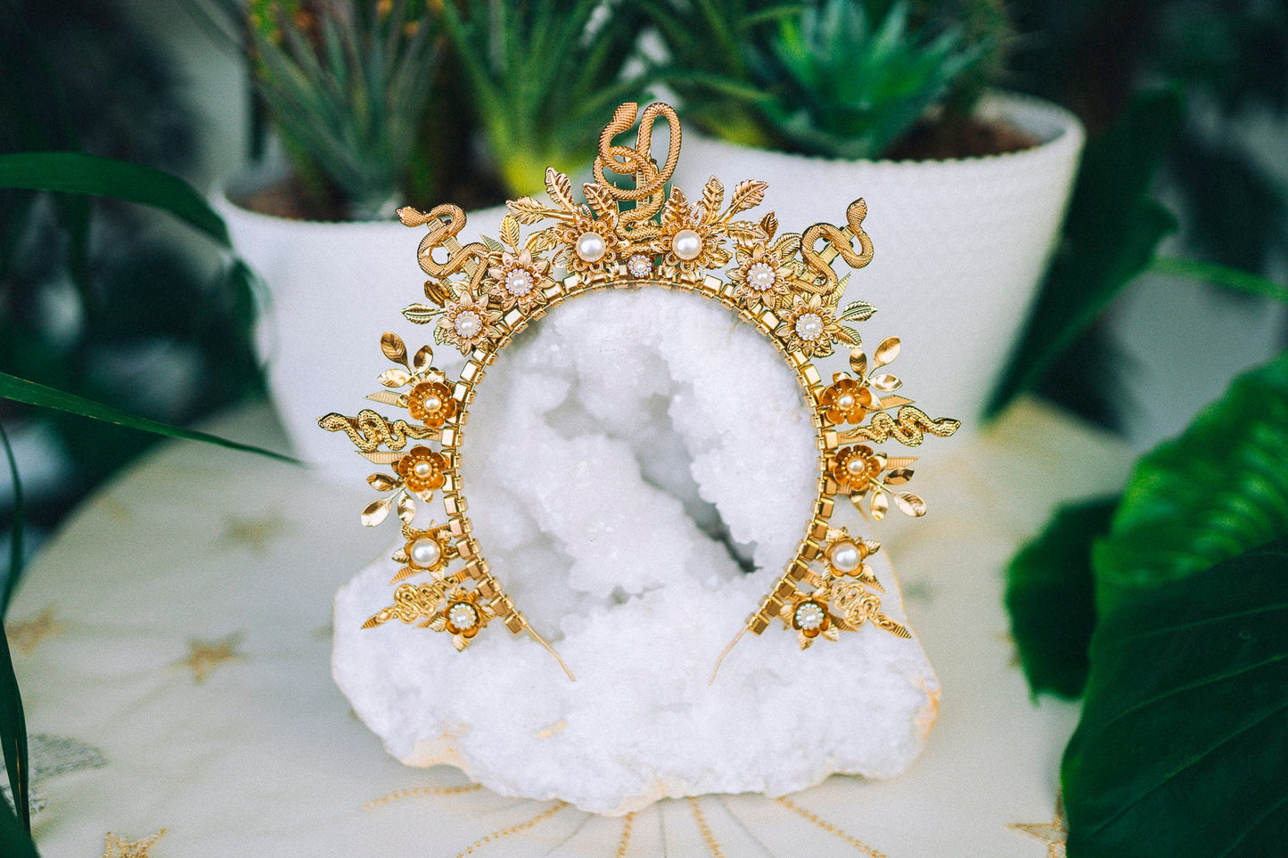 Golden Serpent Crown, Mystical Goddess Tiara, Snake Halo Crown, Occult Wedding Headpiece, Festival Tiara,Celestial Serpent Crown for Rituals