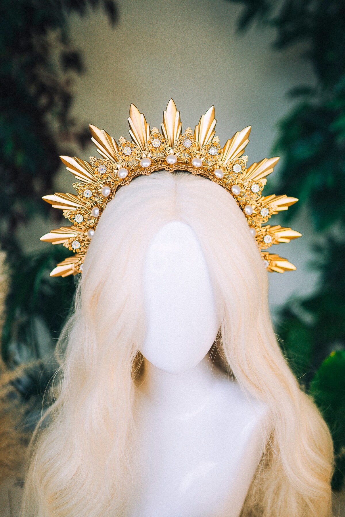 Golden Sunburst, Bridal Crown, Celestial Halo, Gold Wedding Tiara, Boho Goddess, Festival Headdress, Handmade Statement Headpiece