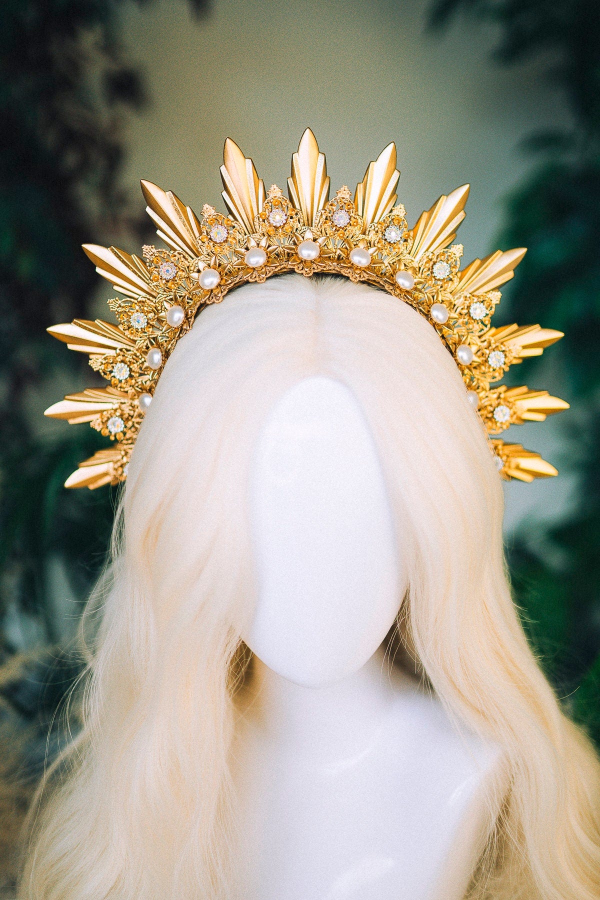 Golden Sunburst, Bridal Crown, Celestial Halo, Gold Wedding Tiara, Boho Goddess, Festival Headdress, Handmade Statement Headpiece