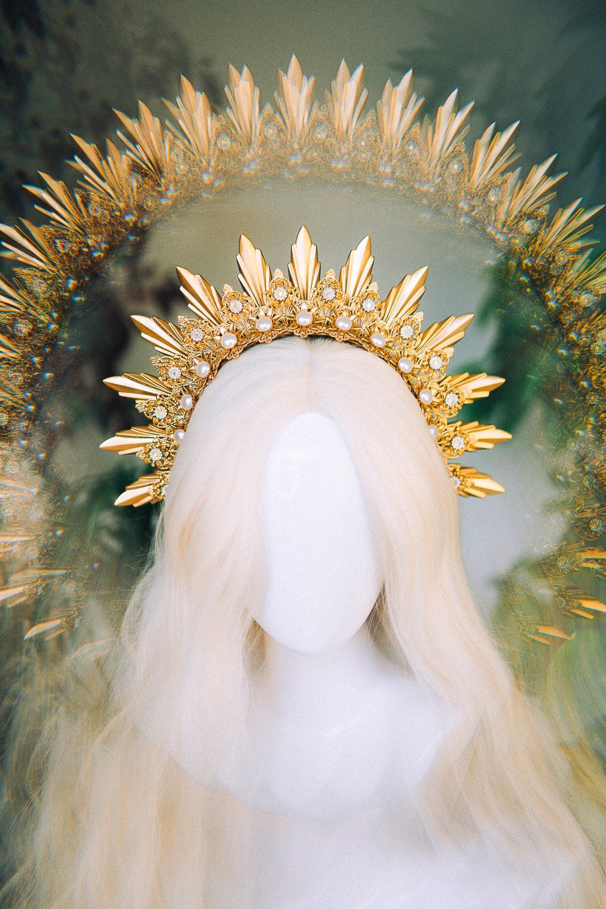 Golden Sunburst, Bridal Crown, Celestial Halo, Gold Wedding Tiara, Boho Goddess, Festival Headdress, Handmade Statement Headpiece