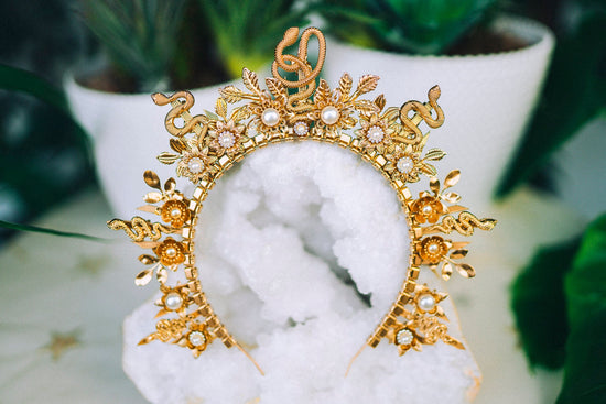 Golden Serpent Crown, Mystical Goddess Tiara, Snake Halo Crown, Occult Wedding Headpiece, Festival Tiara,Celestial Serpent Crown for Rituals