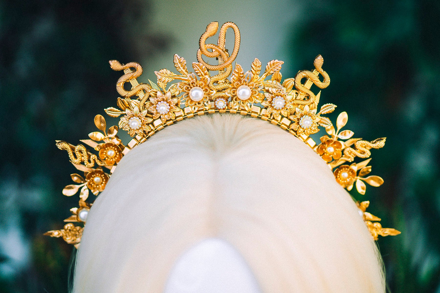 Golden Serpent Crown, Mystical Goddess Tiara, Snake Halo Crown, Occult Wedding Headpiece, Festival Tiara,Celestial Serpent Crown for Rituals