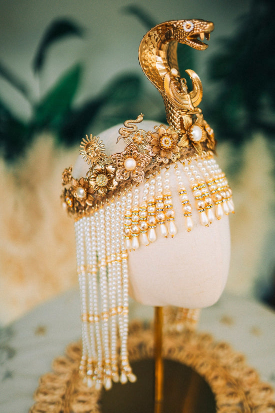 Cleopatra Pearl Crown, Egyptian Queen Crown, Festival Headpiece, Carnival Cleopatra Crown, Luxury Carnival Crown, Halloween Cleopatra Crown