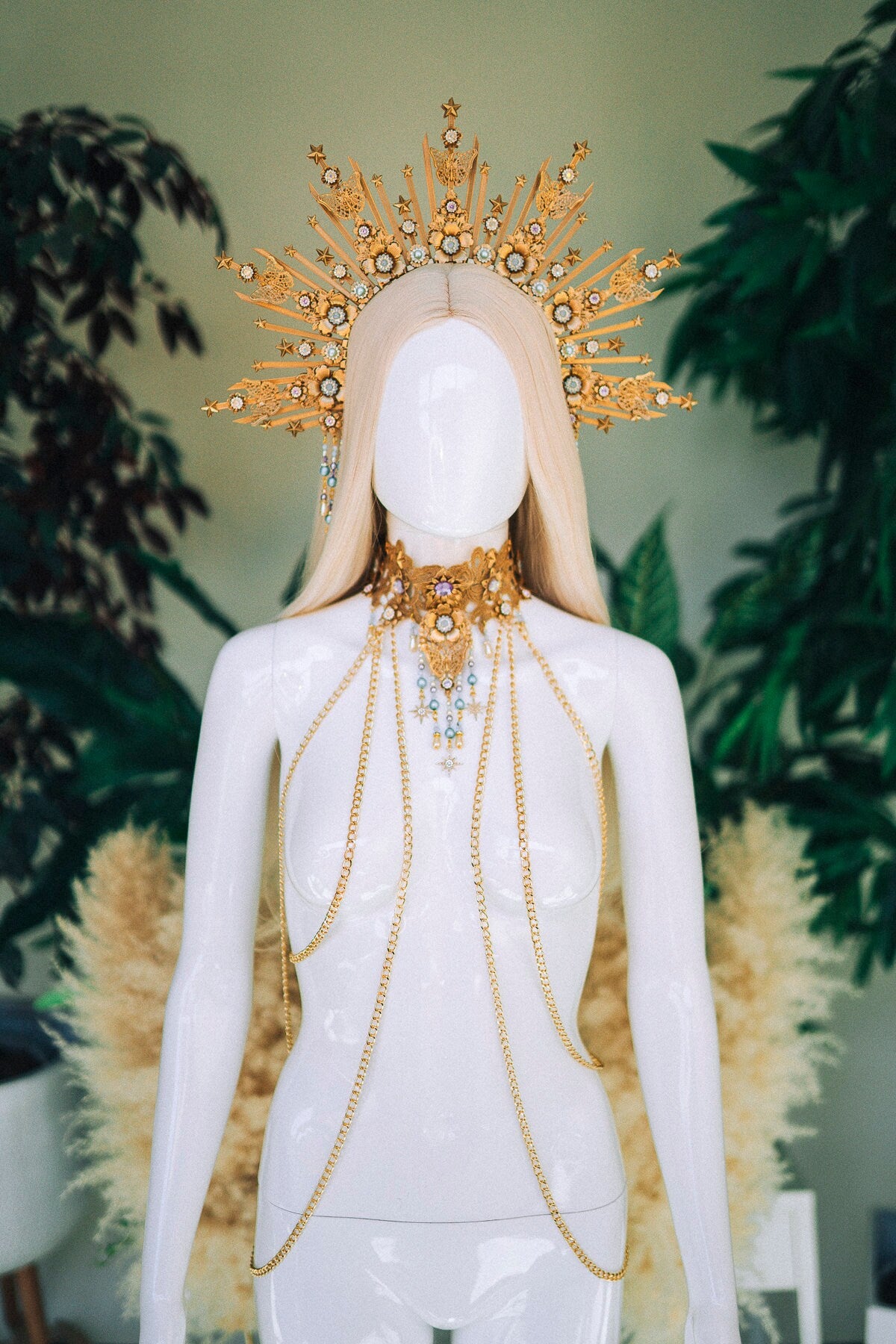 Gold Halo Crown, Celestial Butterfly Headpiece, Festival Tiara, Luxury Bridal Halo, Maternity Photoshoot, Statement Crown, Divine Headpiece