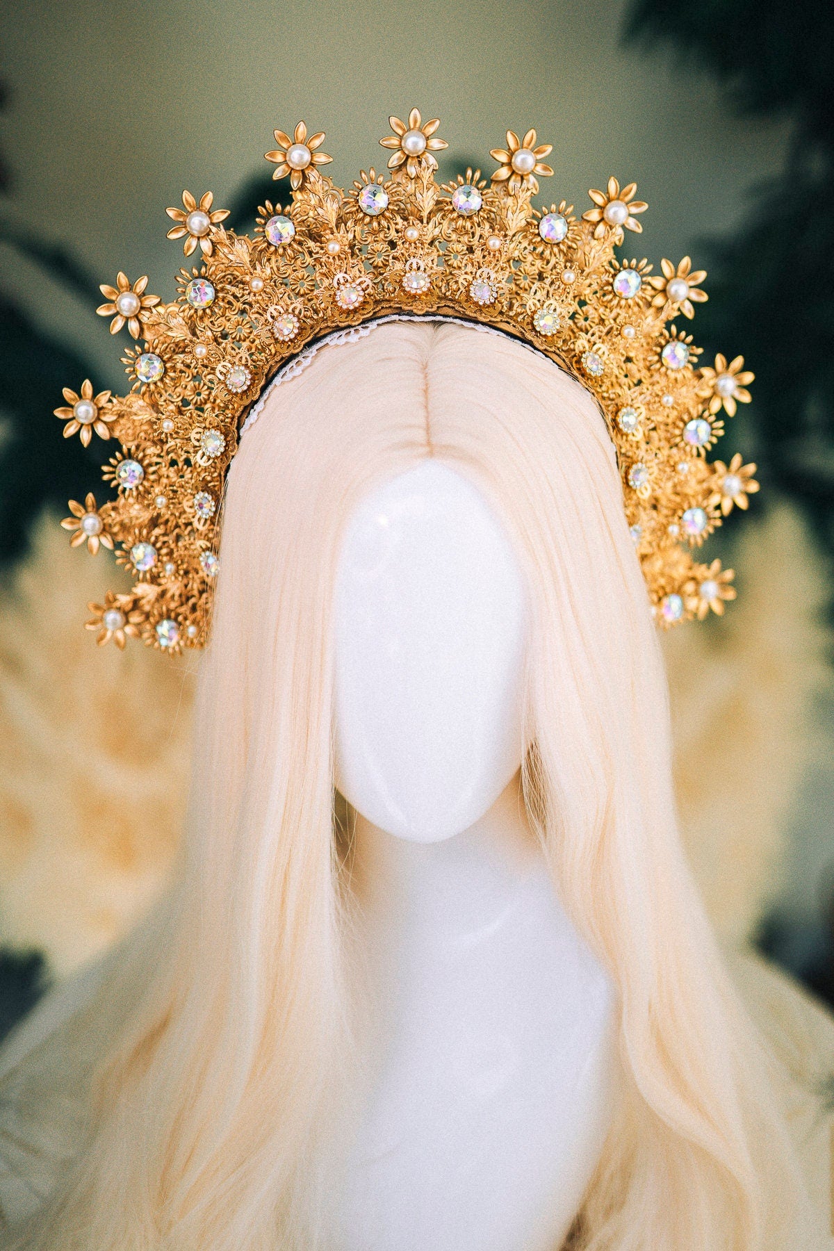 SALE Gold Halo Crown, Celestial Wedding Tiara, Bohemian Festival Headpiece, Goddess Halo, Sunburst Crown, Regal Bridal Tiara, Gold Crown