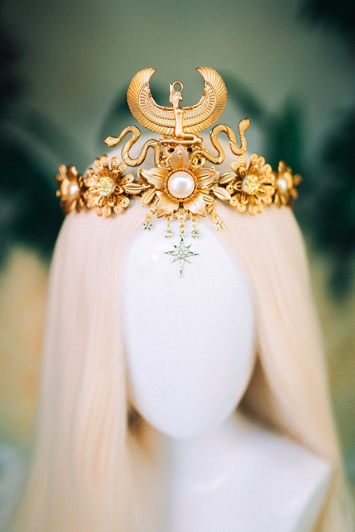 Cleopatra Gold Crown, Egyptian Festival Crown, Handmade Luxury Headpiece, Mardi Gras Costume, Halloween Egyptian Tiara, Goddess Crown