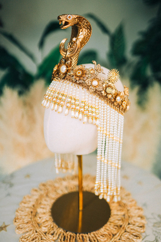 Cleopatra Pearl Crown, Egyptian Queen Crown, Festival Headpiece, Carnival Cleopatra Crown, Luxury Carnival Crown, Halloween Cleopatra Crown
