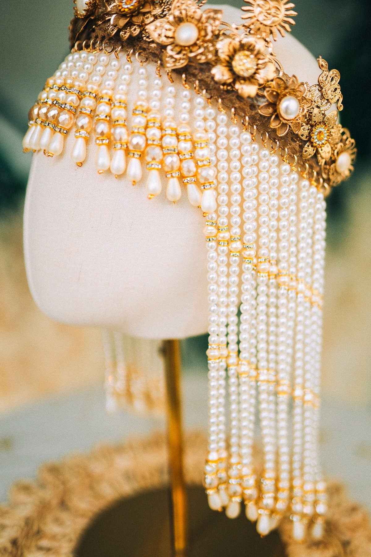 Cleopatra Pearl Crown, Egyptian Queen Crown, Festival Headpiece, Carnival Cleopatra Crown, Luxury Carnival Crown, Halloween Cleopatra Crown