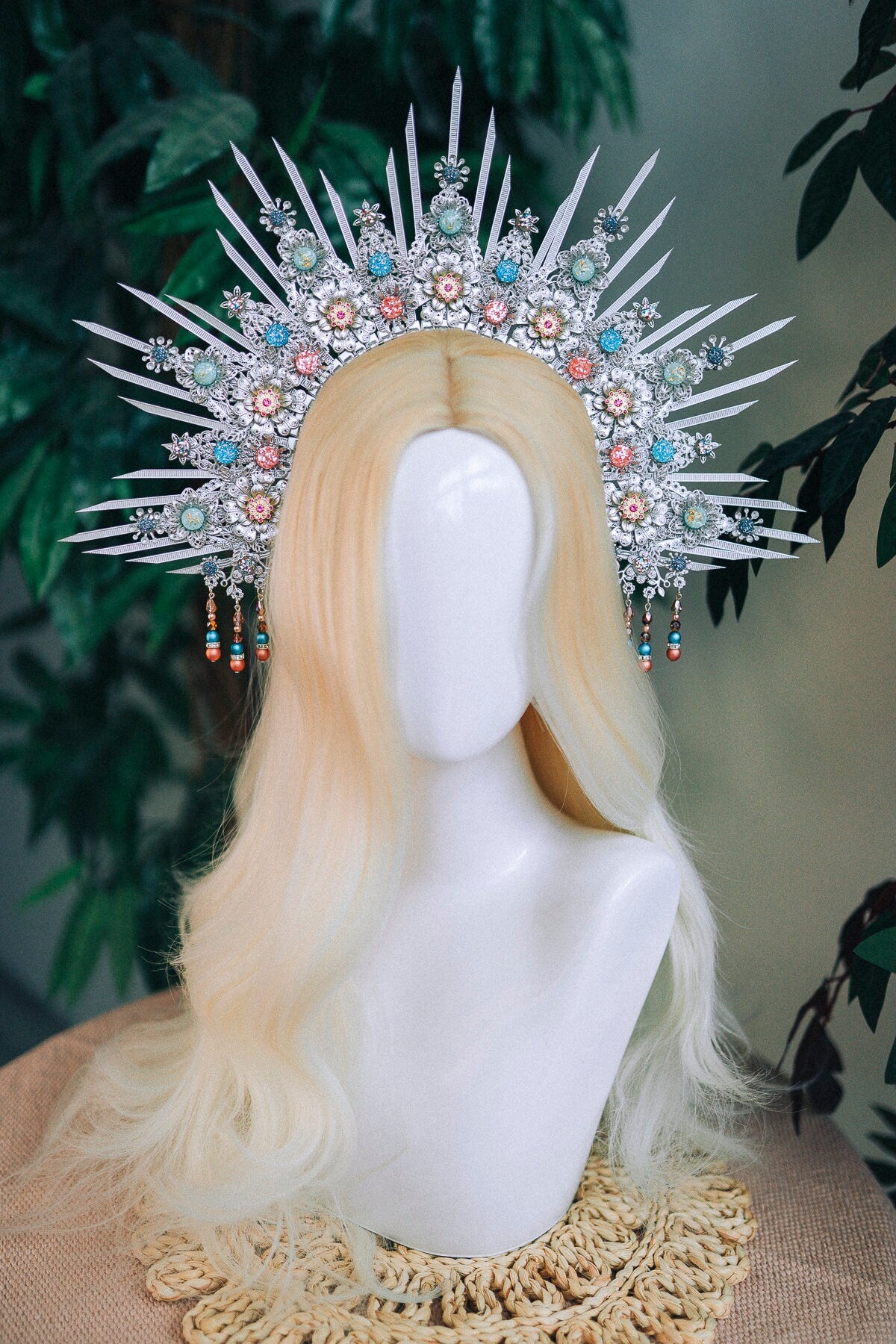 Golden Sunburst, Celestial Halo, Goddess Crown, Turquoise Gold Crown, Ethereal Headdress, Festival Headpiece, Bridal Crown, Regal Gold Tiara