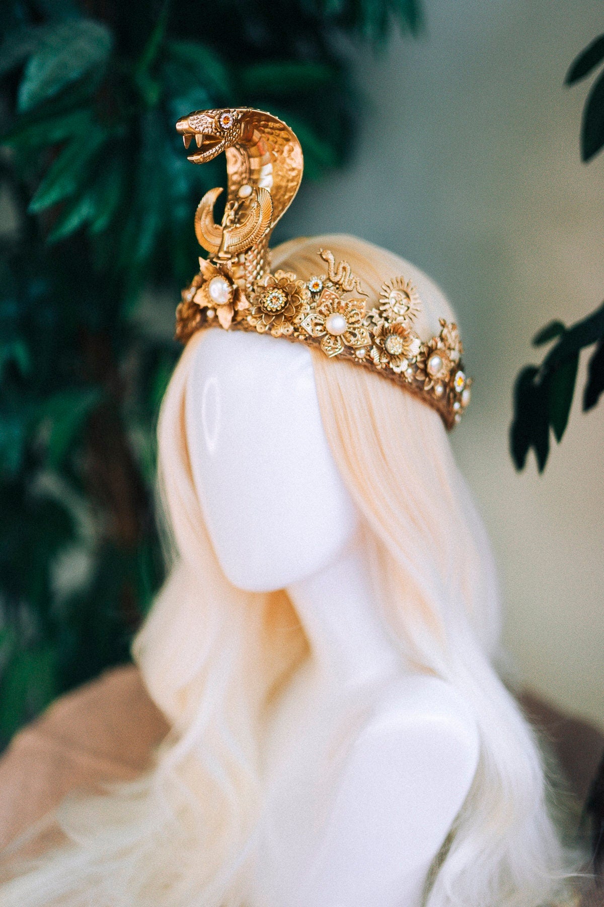 Cleopatra Crown, Egyptian Queen Crown, Gold Cobra Headpiece, Festival Accessories, Carnival Crown, Mardi Gras Headpiece, Halloween Costume