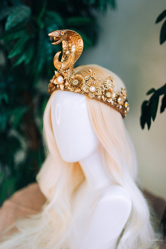 Cleopatra Crown, Egyptian Queen Crown, Gold Cobra Headpiece, Festival Accessories, Carnival Crown, Mardi Gras Headpiece, Halloween Costume
