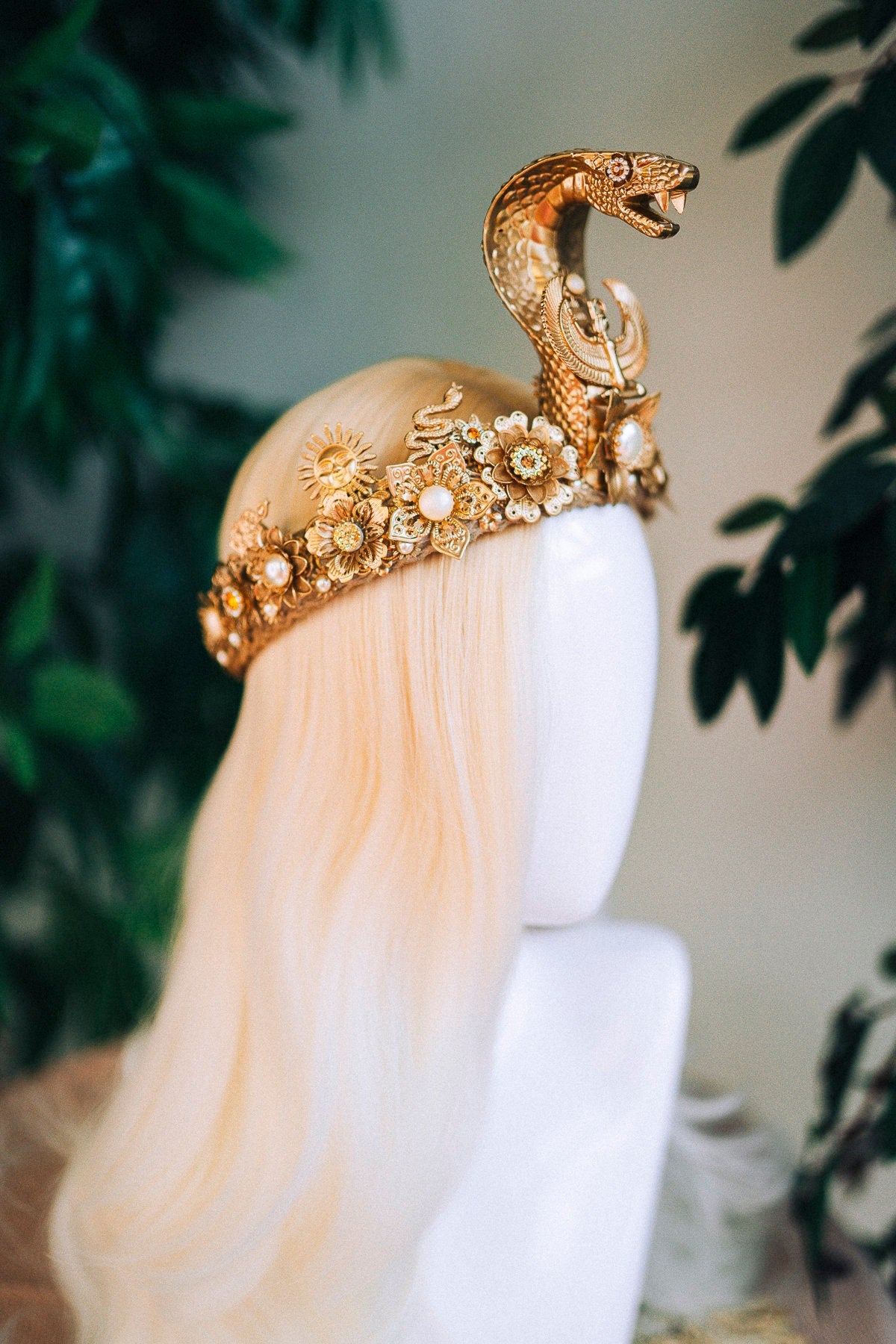 Cleopatra Crown, Egyptian Queen Crown, Gold Cobra Headpiece, Festival Accessories, Carnival Crown, Mardi Gras Headpiece, Halloween Costume