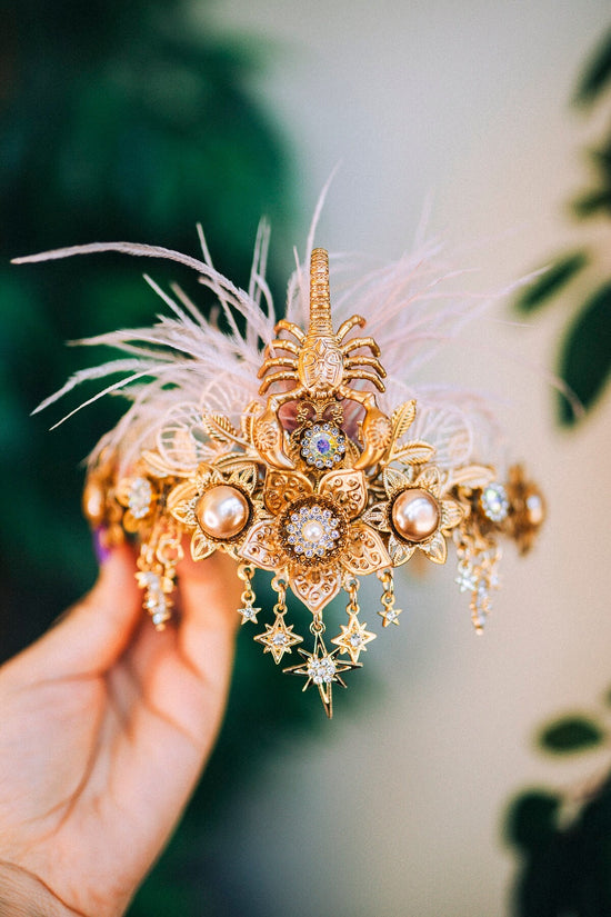 Scorpio crown, Zodiac Sign crowns, Zodiac jewellery, Scorpio crown, Flower crown, Birthday crown, Gold crown, Halloween costume