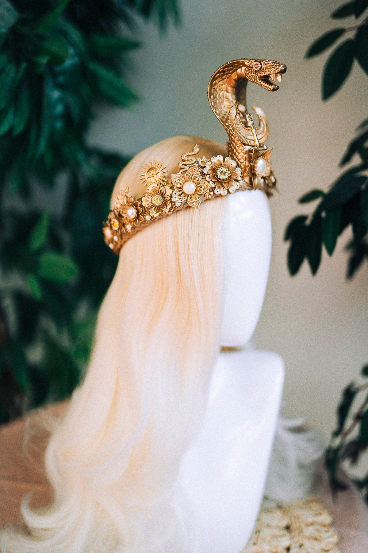 Cleopatra Crown, Egyptian Queen Crown, Gold Cobra Headpiece, Festival Accessories, Carnival Crown, Mardi Gras Headpiece, Halloween Costume