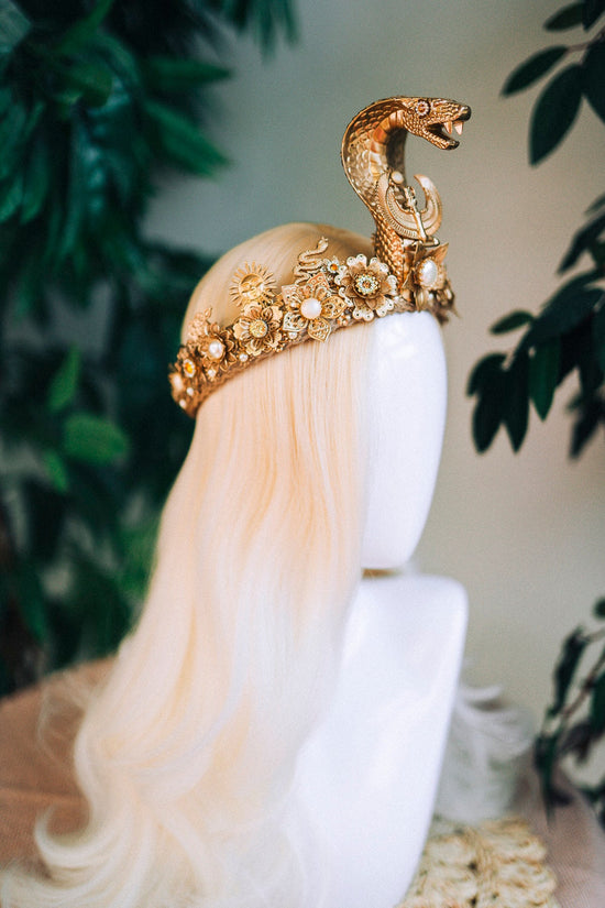Cleopatra Crown, Egyptian Queen Crown, Gold Cobra Headpiece, Festival Accessories, Carnival Crown, Mardi Gras Headpiece, Halloween Costume