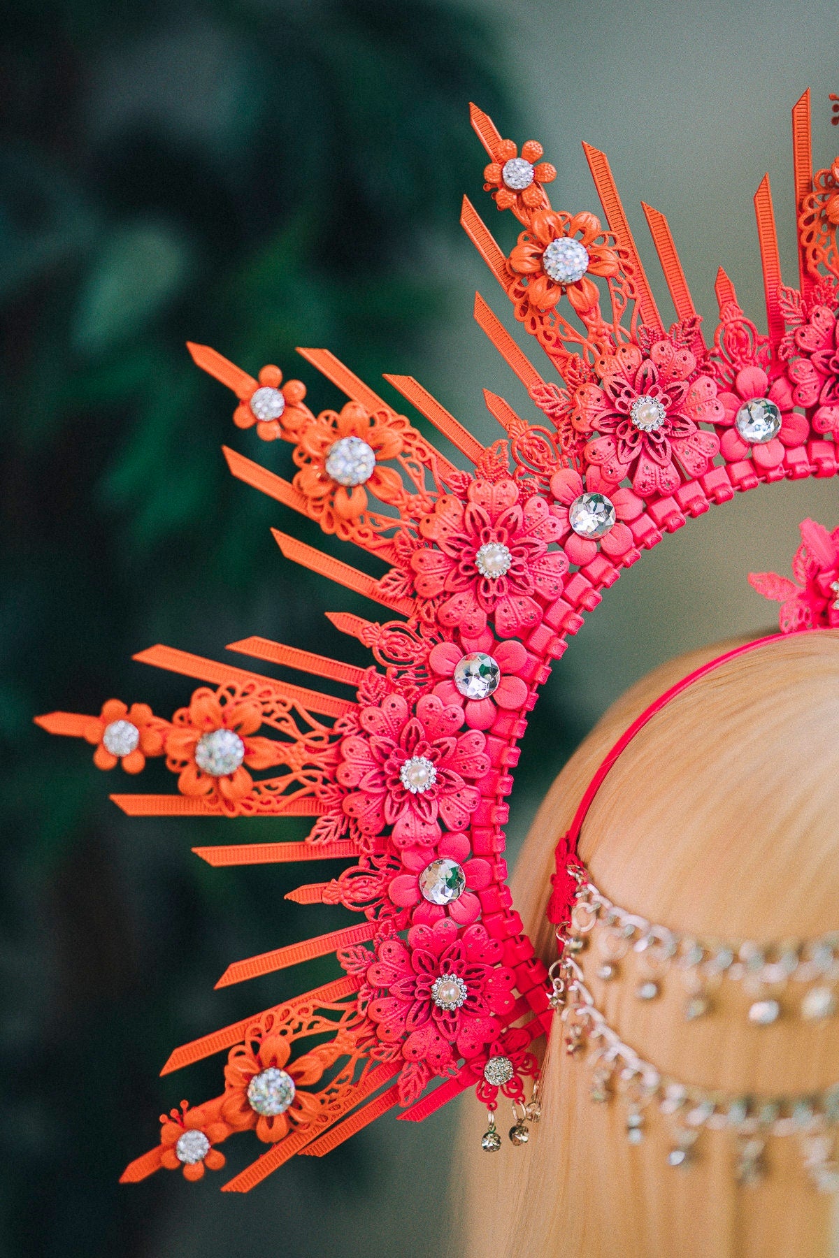 Pink Orange Festival Crown, Floral Goddess Headpiece, Boho Halo Crown, Statement Costume Accessory, Extravagant Headband